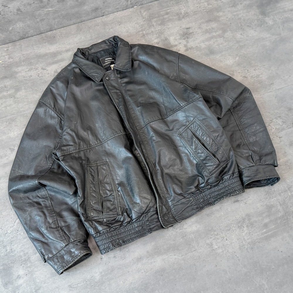 Vintage VTG Y2K 2000's 00's Sears Black Leather Bomber Moto Jacket